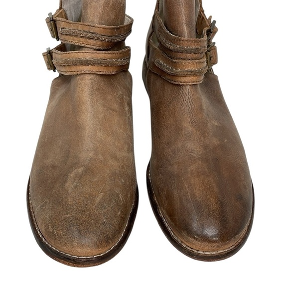 FREE PEOPLE Booties Ankle Boots Brown Distressed Leather Buckles Size 39 - Picture 5 of 12